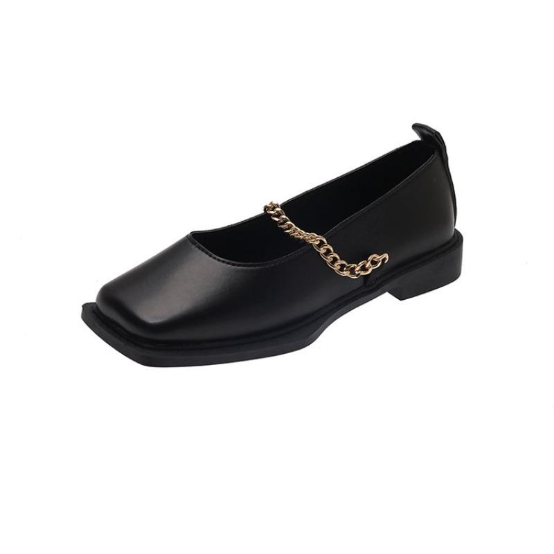 Square Toe Women's Loafers Shoes Flats Designer Chain Shallow Shoes 2026 New Spring Dress Sandals Cozy Walking