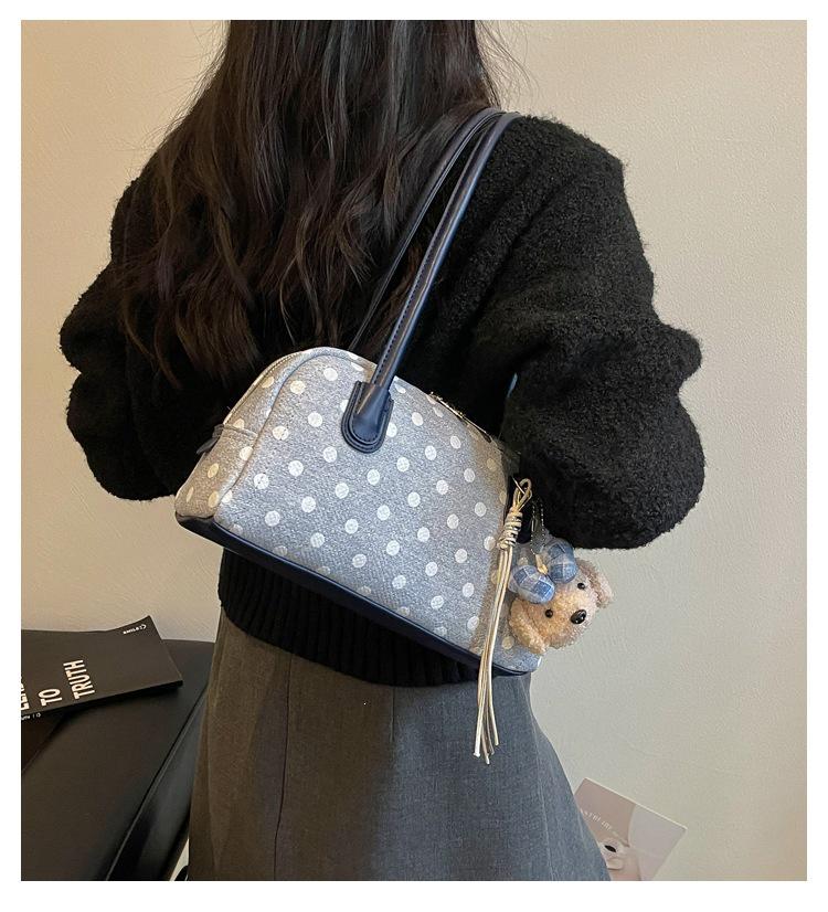 2026 Korean Polka Dot Bowling Handbag: Stylish Single Shoulder Underarm Bag