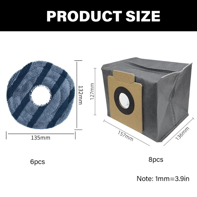 Fiber Replacement Accessories Suitable For X10 Omni Robot Vacuum Refill Includes 6 Mop Cloths And 8 Dust Collection Bags