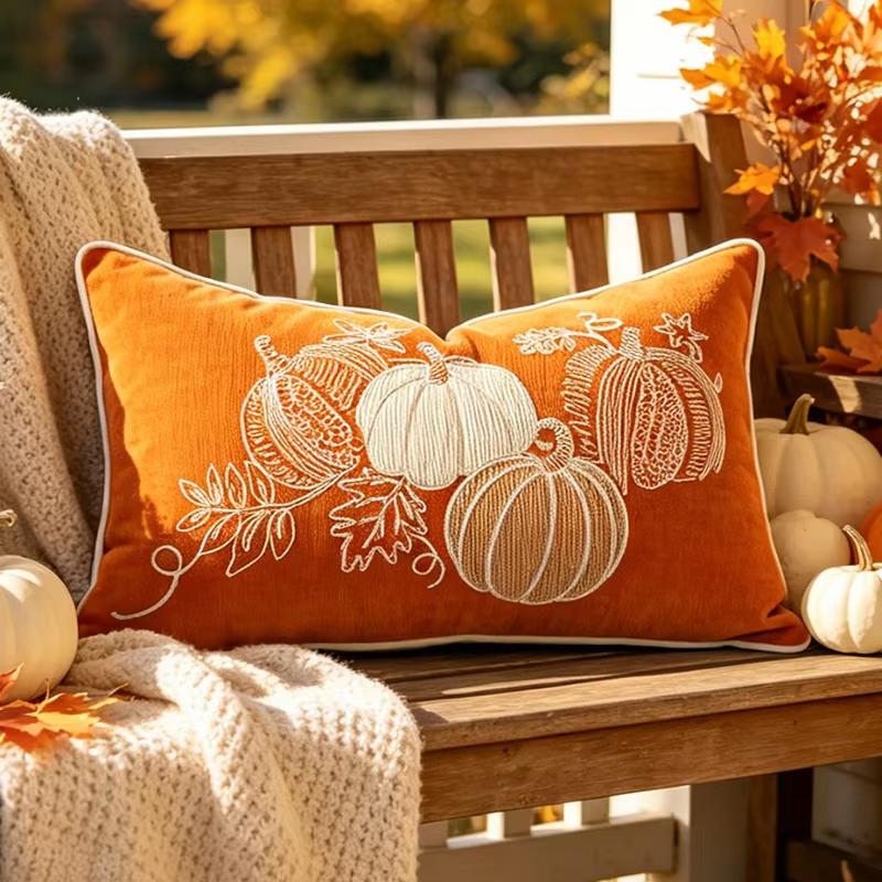 Autumn Embroidered Throw Pillow Covers Farmhouse Cushion Cases for Couch Bedroom Thanksgiving Fall Home Decor