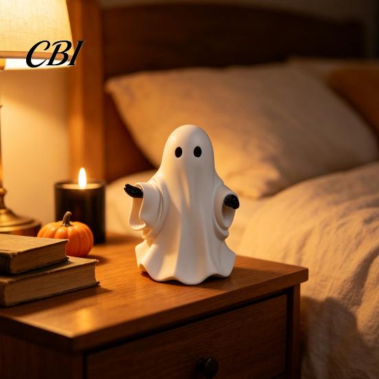 Mini Ghost Statue Cute White Resin Figurine, Miniature Figurine Halloween Decoration, Matte Small Table Ornament Finish Tabletop for Home Shelf Party