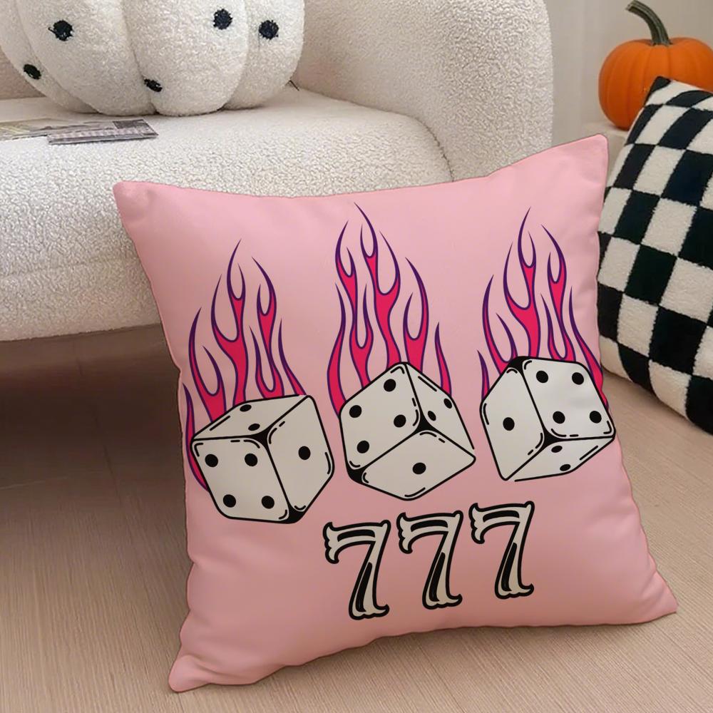 Pink Lucky Number 7 Cushion Cover Throw Pillow Cover Hidden Button Durable Polyester Chair Cushion