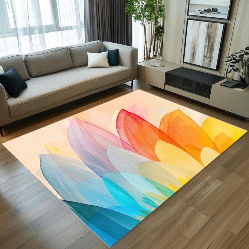 Flower Pattern Area Rug Light Blue Transparent Flower Design Soft Non-slip Carpet Fantasy Home Decor Floor Mat for Living Room