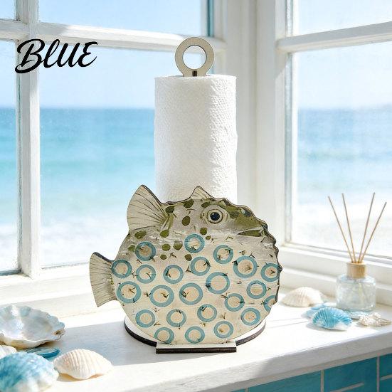 Paper Towel Holder Solid Wood Design Style Ocean with Seahorse Vertical Holder Kitchen Roll Stand Durable Wooden Crab Sailboat