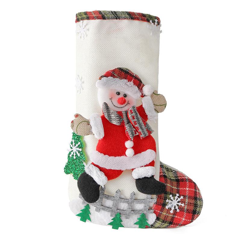 Kids Christmas Socks for Gifts Linen Stocking with Snowman Bear Design, Fireplace Hanging Decor Pendant Candy Bag for Home