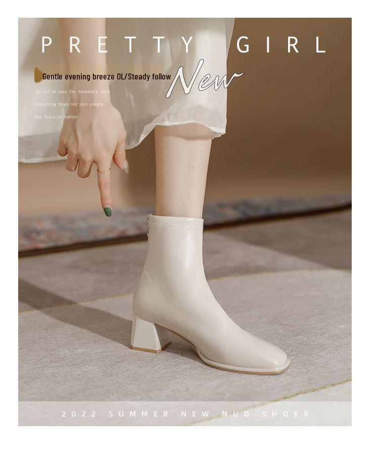 Damen Chunky Heel Chelsea Stiefeletten 2025 - Temperamentvolles Weiß, Mittelhoher Absatz, Herbst/Winter Stylisch Schlanke Passform