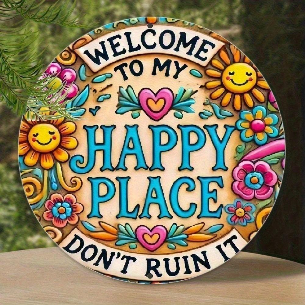 Vintage Wall Art Metal Sign Welcome To My Happy Place Home Decor Gift