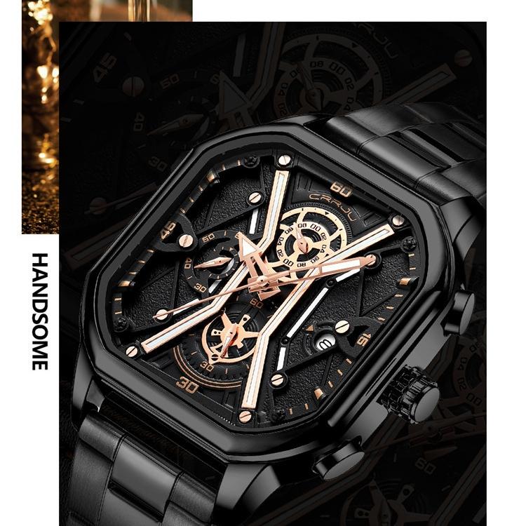 CRRJU Neue Lederarmband Herrenuhr 2313 Stahlarmbanduhr Einfache Geschäftspersönlichkeit Männer Mode Wasserdicht