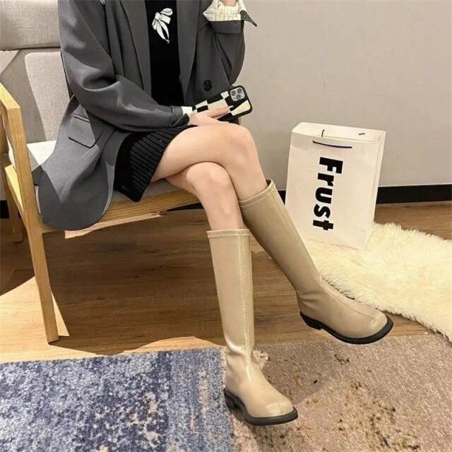 

Высокие сапоги Новая женская обувь Женские ботинки Модные осенние и зимние эластичные тонкие рыцарские сапоги Изысканная мода Красивый черный цвет 35 хаки