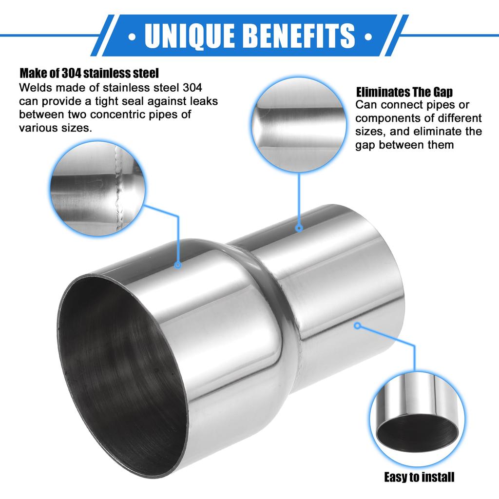 ABSOPRO Exhaust Pipe Adapter Connector 51mm ID to 64mm Universal for and Durable Stainless Silver 2 Pieces Reducer, ID, Cars, Trucks, Pickups, Steel,