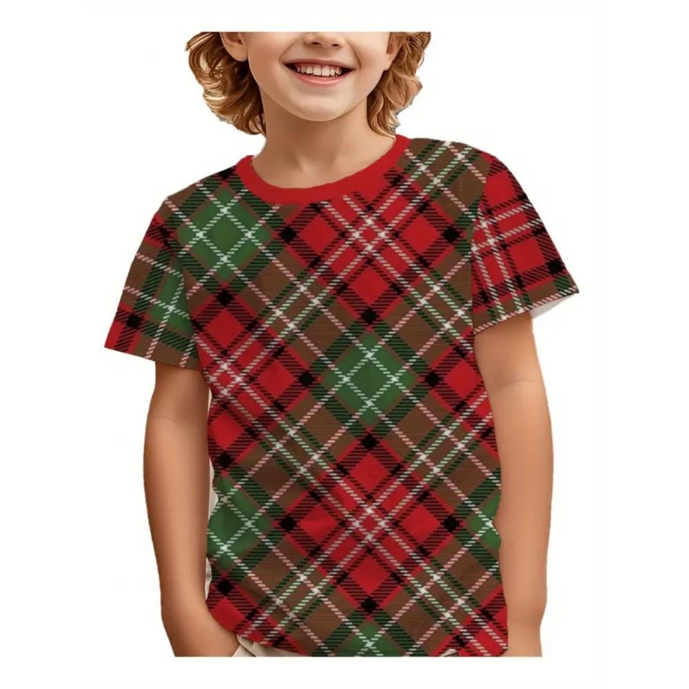 Children's clothing, solid color stripes, 3D printing, casual retro short sleeved T-shirt, summer round neck children's T-shirt