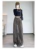 Damen Retro Leopard Print Weitbeinjeans - Petite Herbst/Winter Locker Geschnitten