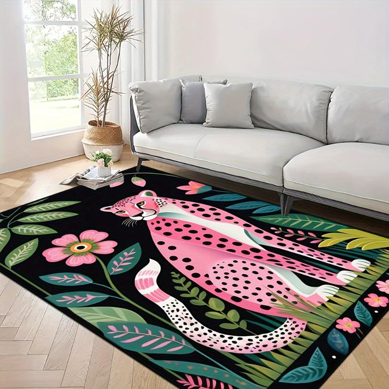Niedliche rosa Tiermuster große Bodenmatte, Schlafzimmer Bettseite rutschfester Teppich, leicht zu reinigen maschinenwaschbar Innen- und Außenteppich