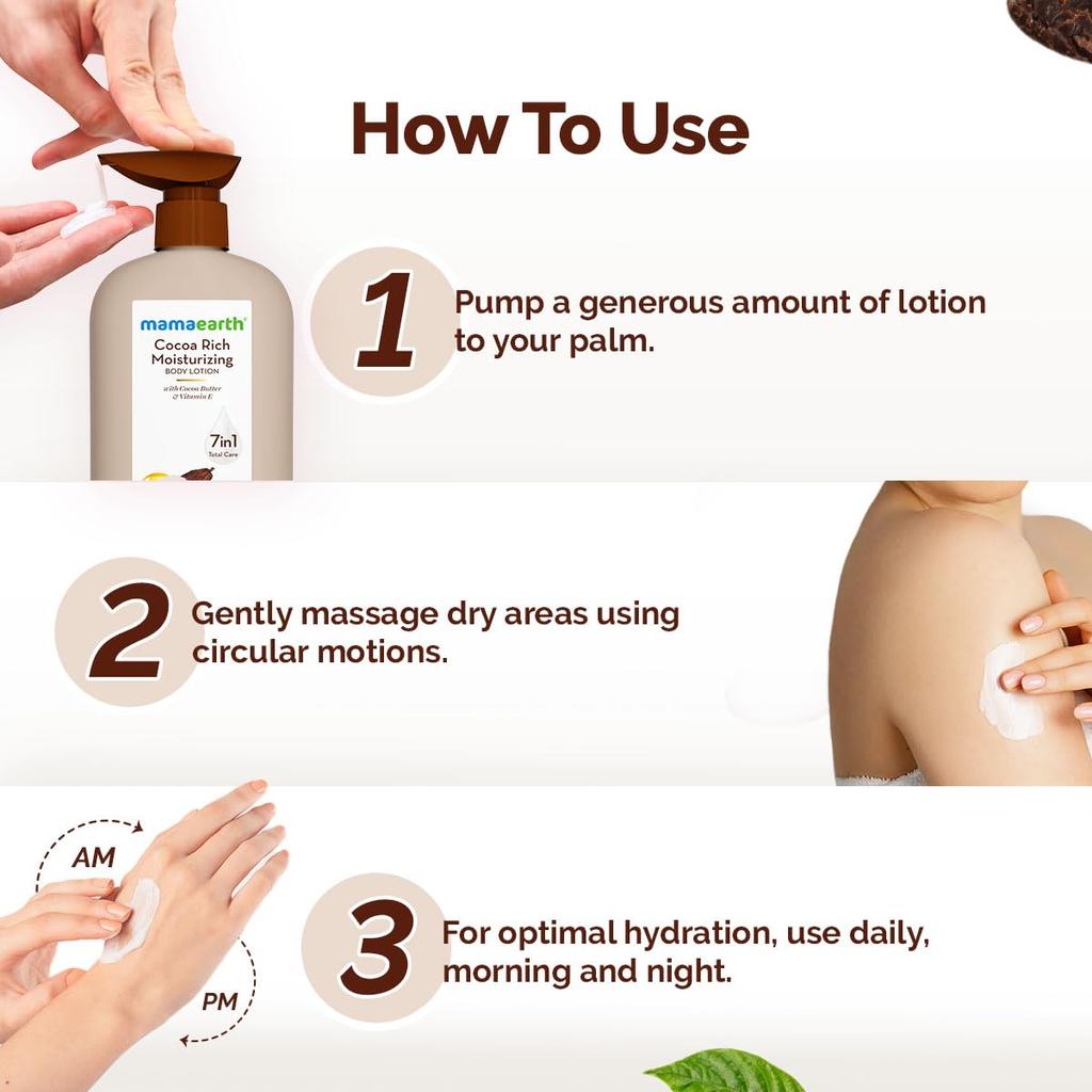 Mamaearth Cocoa Rich Moisturizing Body Lotion 400ml Pack of 1 for Very Dry Skin 48H Hydration 7in1 Care
