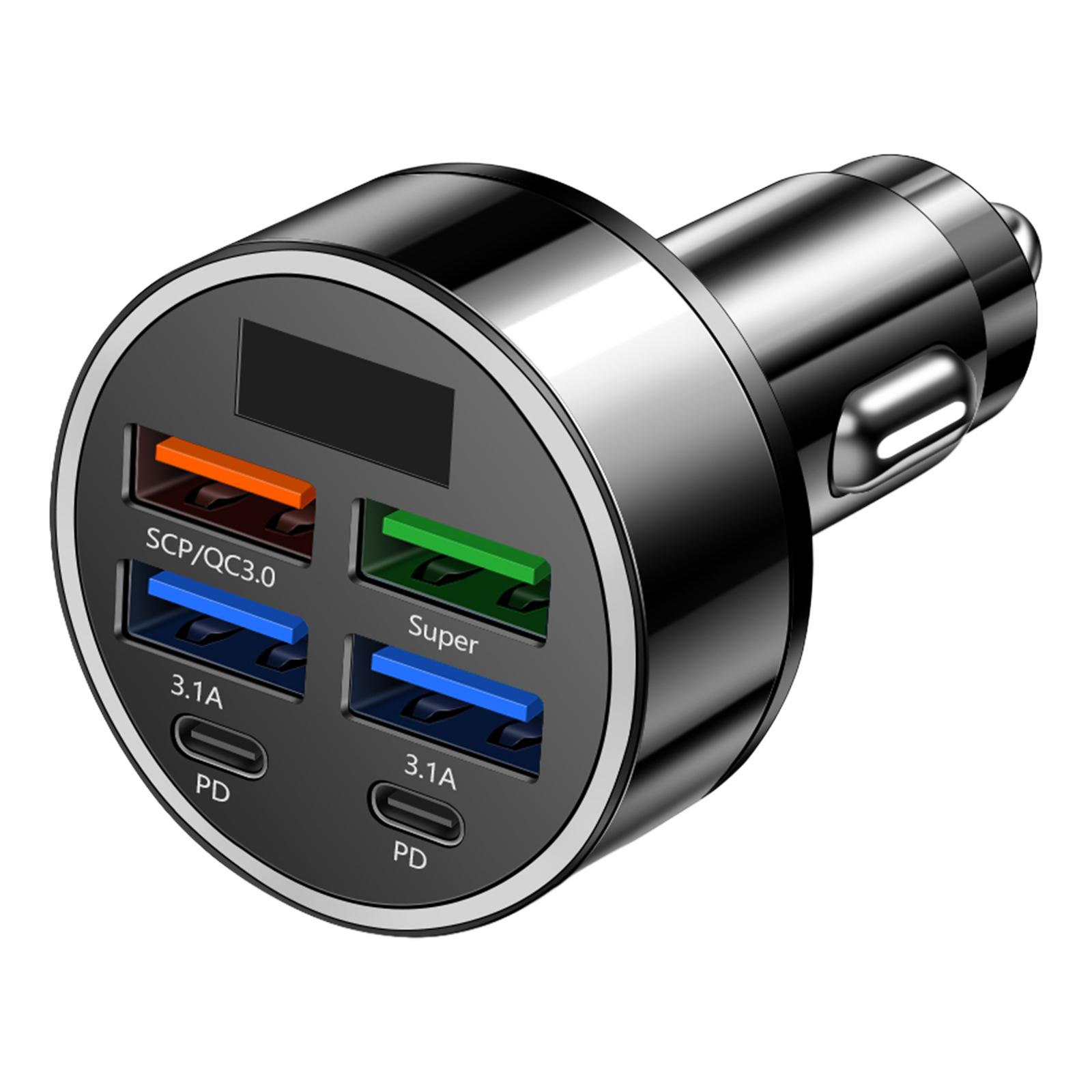 

100W 6 Ports USB C Car Phone Charger Adapter 4USB 2PD Cigarette Lighter Adapter for Cell Phones Tablets and Other USB Devices чорний