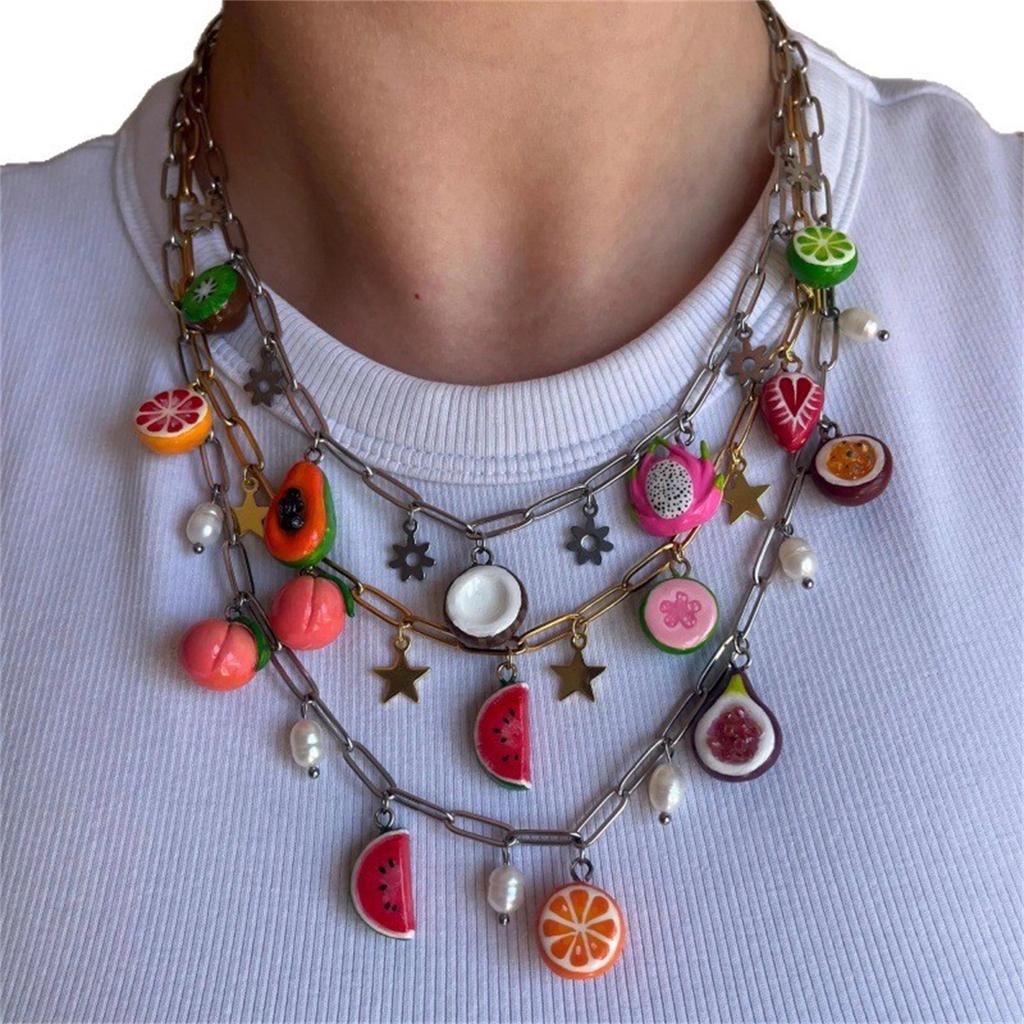 Stainless Steel Niche Fresh Fruit Pendant Accessories, Papaya and Mango Handmade DIY Accessories