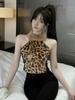 Europäisches & Amerikanisches Leopard Print Neckholder Crop Top - Sexy Ärmelloses Schulterfreies Fell Patchwork für Damen