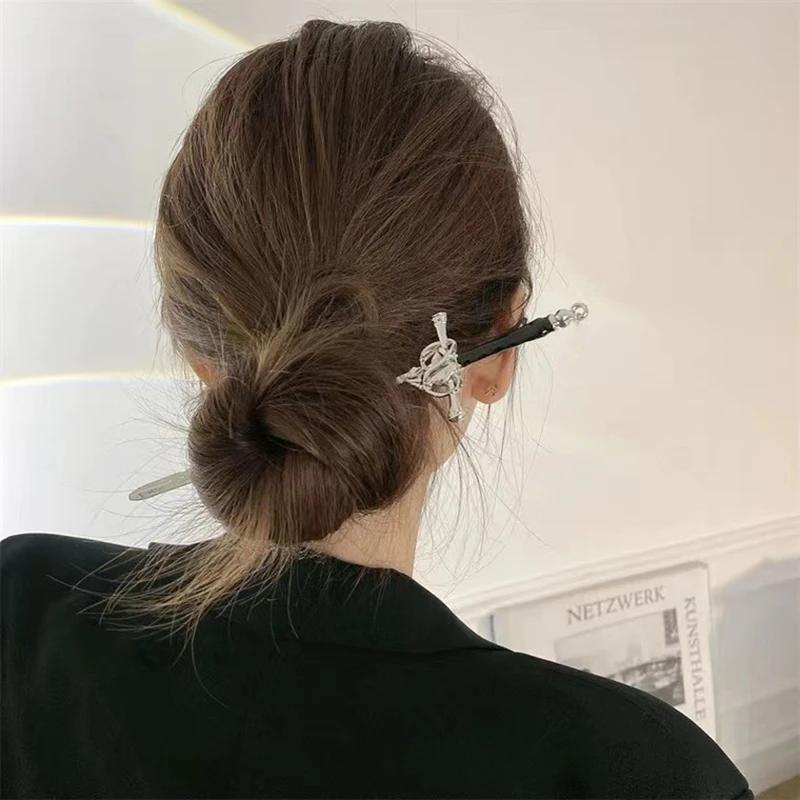 2025 Punk Metal Sword Hairpin Chinese Simple Hair Sticks Hairpins for Women DIY Hairstyle Design Tools Hair Accessories Jewelry