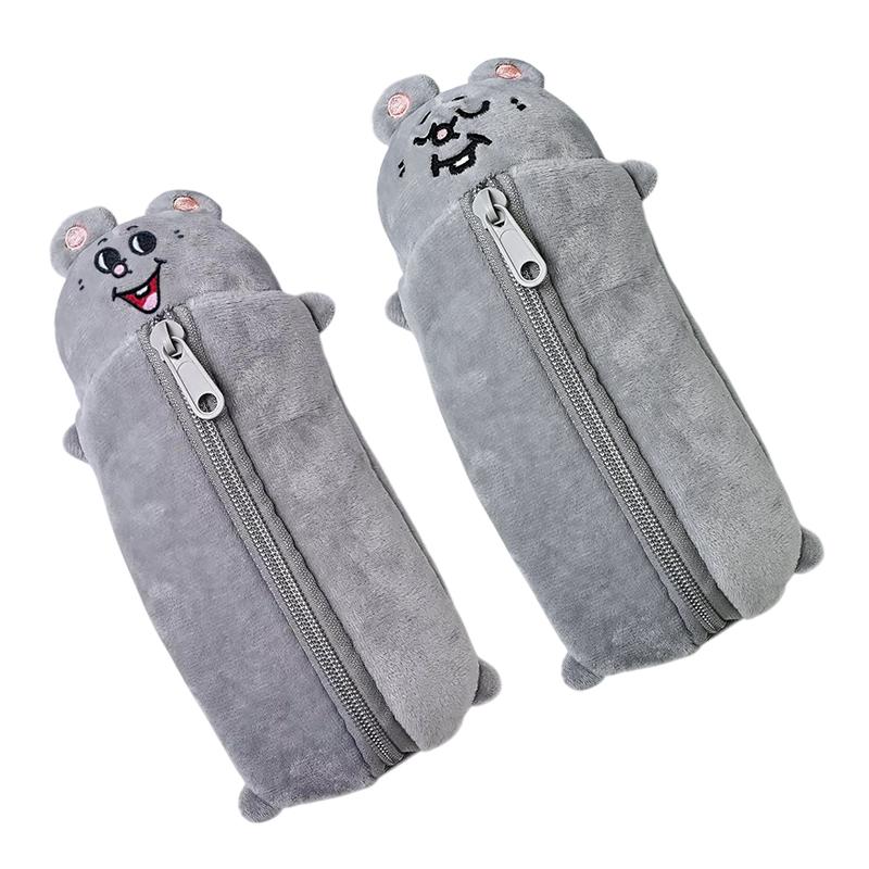 Pencil Case Cartoon Smiling Mouse Plush Cute Student Stationery Bag Large Capacity Storage Bag