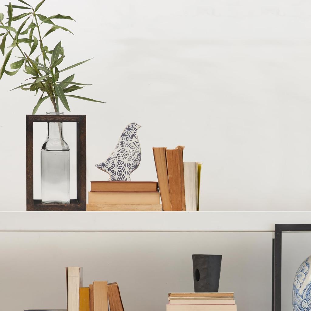 OFFIDIX Hydroponic Glass Vase Flower Base Wooden Frame Stylish Tabletop Vase Home Office Decoration