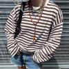 Striped T-shirt Women's Loose Round Neck Long Sleeved Top Retro Contrasting Color Basic Style Thin Commuting 2025 Spring/Summer