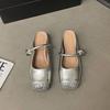 Wedge heel half slippers gentle temperament niche silver spring and summer flat French bag head Mary Jane shoes bag head cool slippers
