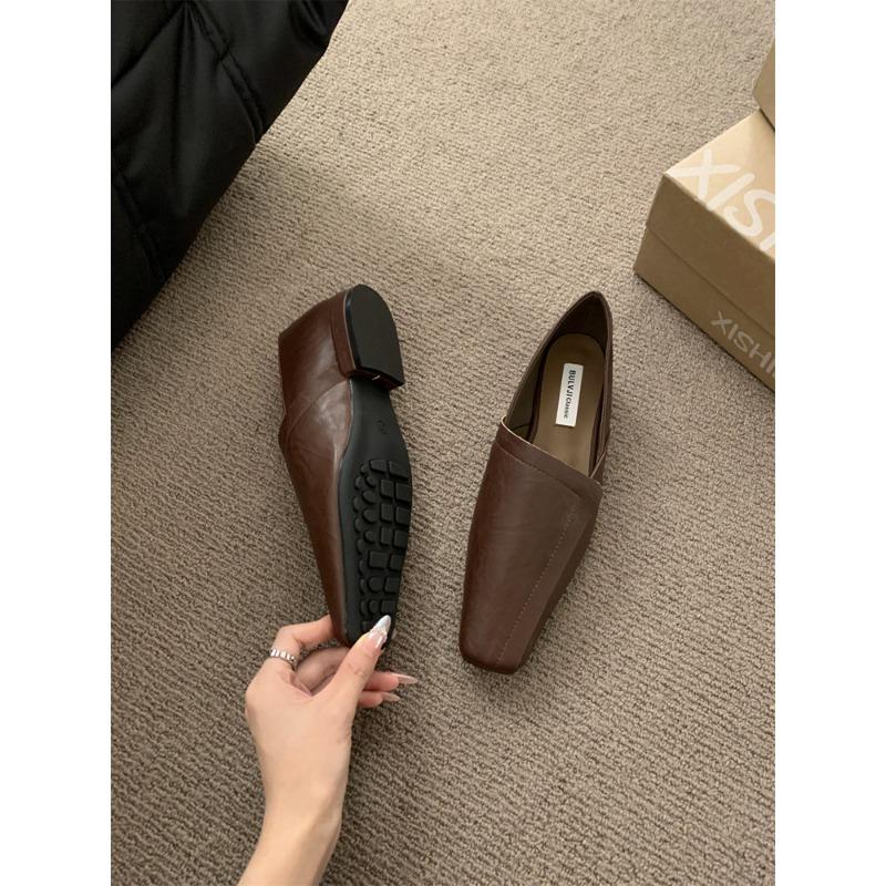 

Ретро квадратный носок нишевые одинарные туфли женская обувь весна и осень с юбкой с юбкой замша низкий каблук 40 темно-коричневого