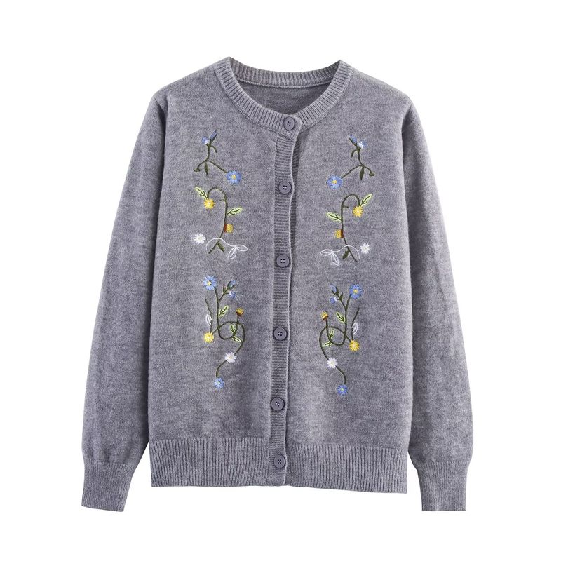 Zbzr Autumn New Women Clothes Western Style Fashion Temperament All-Match Round Neck Long Sleeve Breasted Embroidery Knit Cardigan