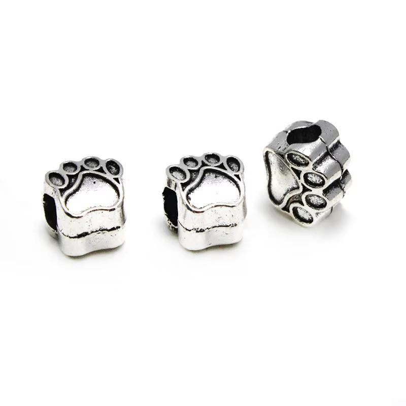 10pcs Metal Animal Beads Accessories Big Hole 4.5mm/Dog Bear Paw Spacer Charm Beads for Bracelet DIY Handmade Jewelry Making