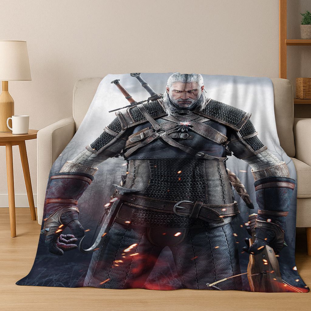 3D The W-Witcher Geralt Games Cartoon Flannel Blanket,Warm and Cozy Soft Throw Blanket for Home Bedroom Bed Sofa Cover Kid Gift
