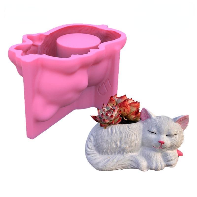 1Pc Silicone Mold Cute Cat Dog Flower Pot Succulent DIY Making Resin Concrete Vase Cactus Candle Silicone Mold Home Decor Tool