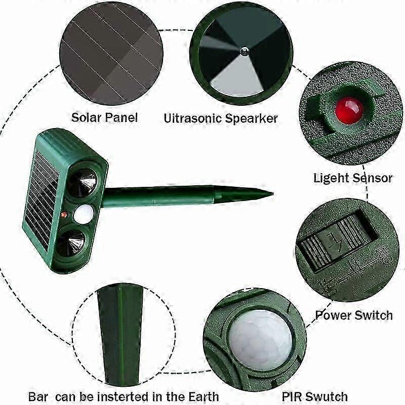 2025 Solar Ultrasonic Cat Repeller Outdoor Cat Repellent Adjustable Sensitivity and Frequency Ultrasonic Cat Repellent for Repelling Pests Garden Prot