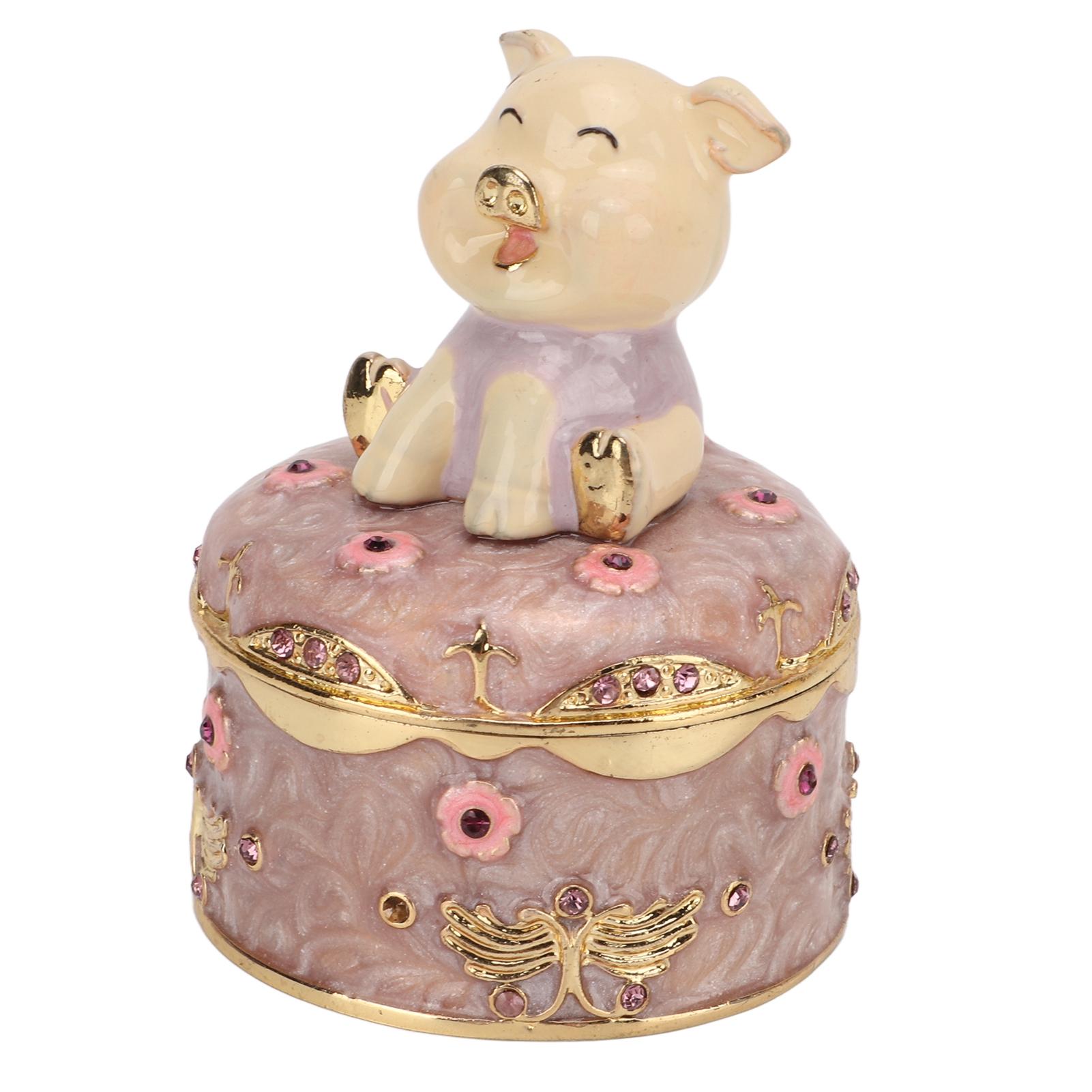 

Pig Hinged Jewelry Box Cute Flower Decoration Fine Details Hand Painted Pig Decor Trinket Box for Jewelry Storage Gifts