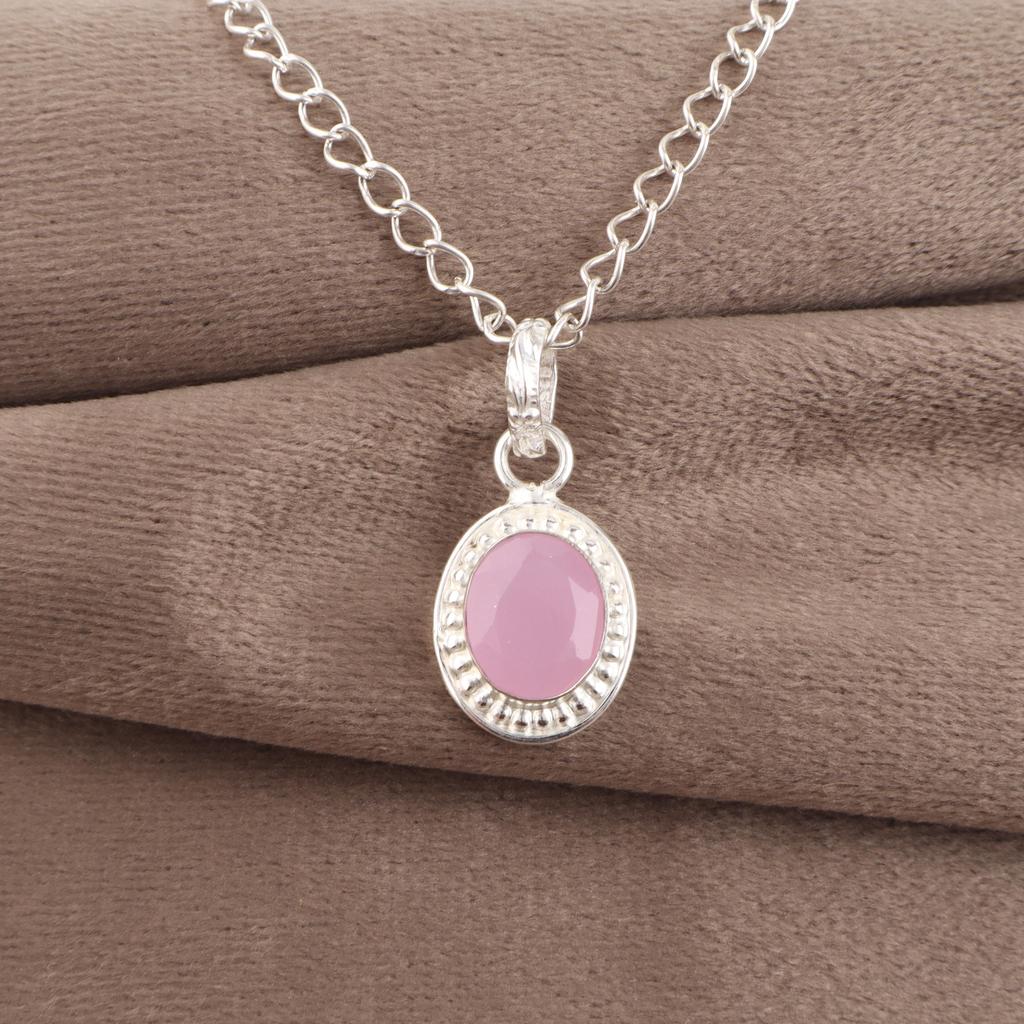 Rose Chalcedony Gemstone Jewelry, 925 Sterling Silver Pendant Jewelry, Handmade Gorgeous Pendant Gift For Women