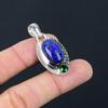 Oval Natural Lapis Lazuli Chrome Diopside Sterling Silver Sister Pendant Jewelry