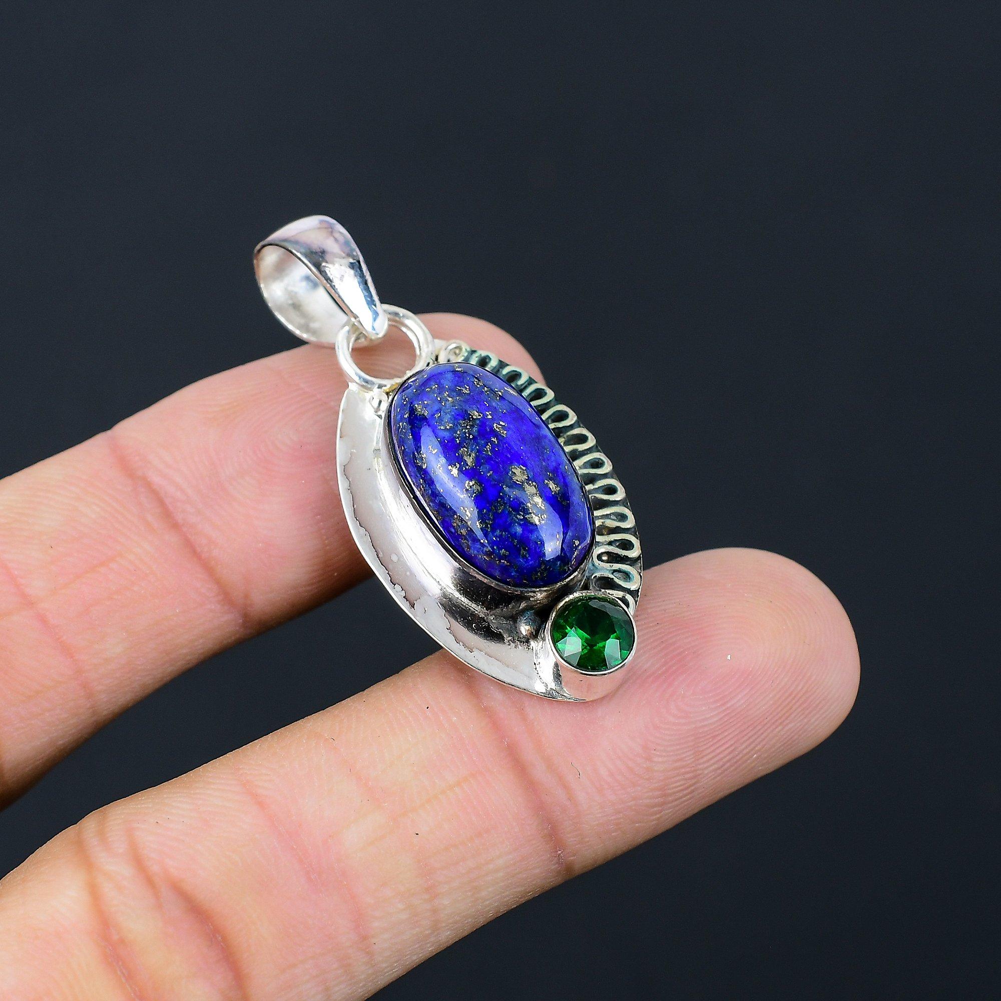 

Oval Natural Lapis Lazuli Chrome Diopside Sterling Silver Sister Pendant Jewelry
