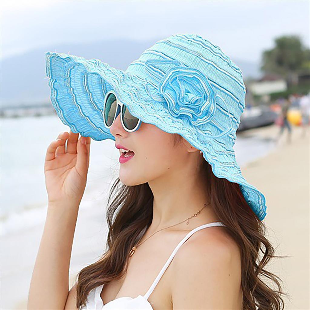 Womens Sun Hat Wide Summer Hat Foldable Roll Up Floppy Beach Hats For Women