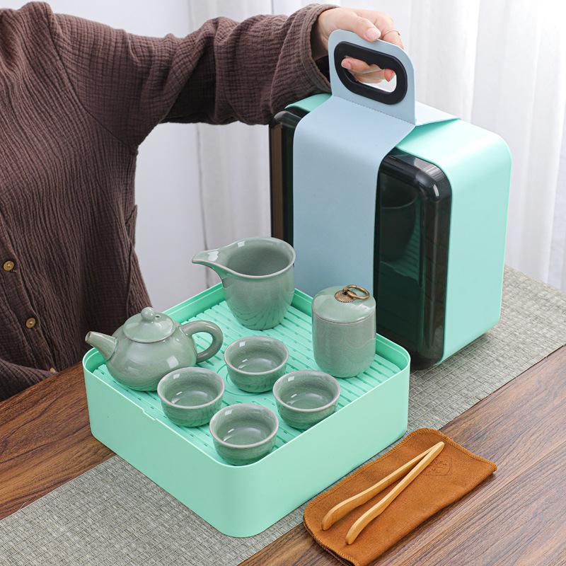 Ge Kiln Gifts Ru Porcelain Kung Fu Tea Gifts Portable Travel Tea Set Beam Pot Tea Tray