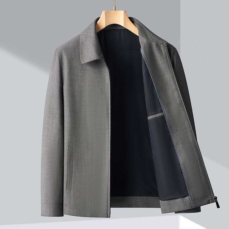 Spring and autumn jacket men's lapel solid color wool business casual middle-aged and elderly leading cadres dad jacket