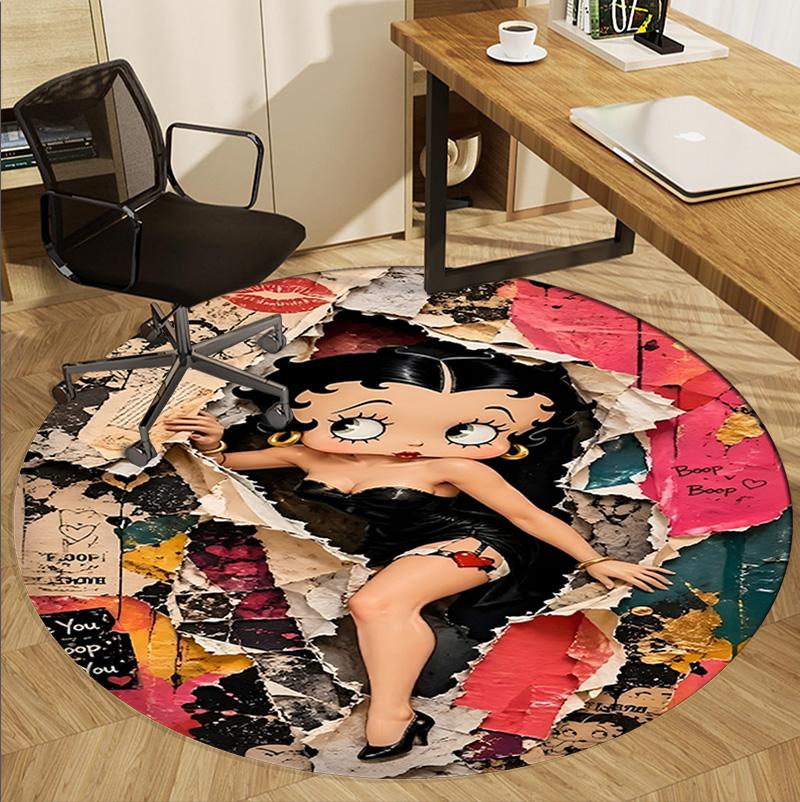 Betty Boop Pattern Round Rug, Indoor/Outdoor Mat, for Picnic, Gameroom, Bedroom, Office, Living Room, Home Decor Carpet, Birthday Gift