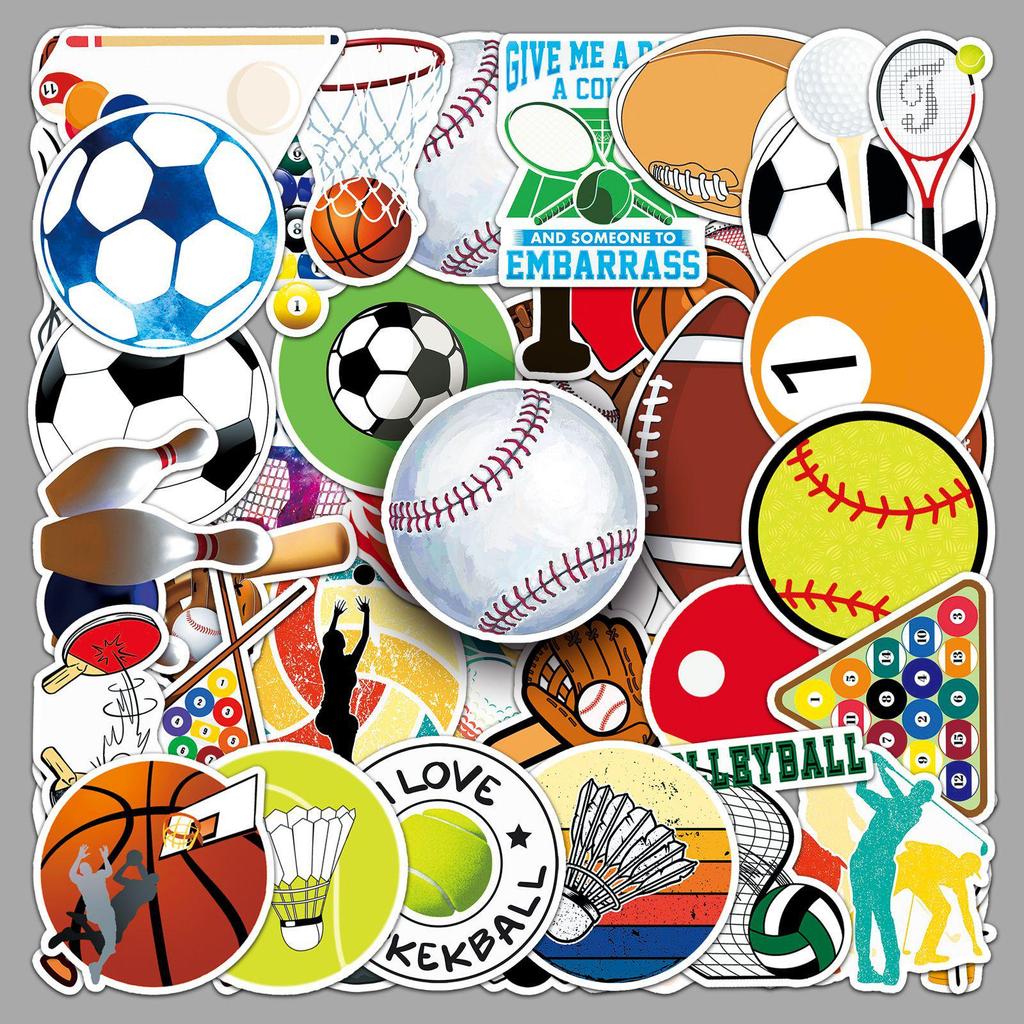 50 Mixed Sports Stickers: Volleyball, Rugby, Skateboarding - Waterproof for Suitcases