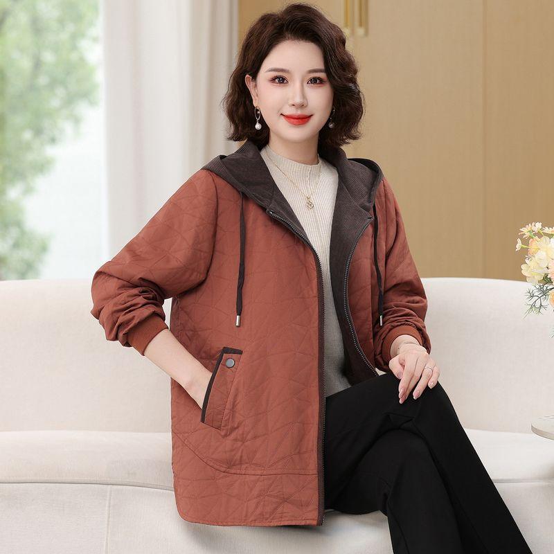 

Autumn Style Quilted Thin Cotton Jacket, Spring and Autumn Hooded Loose Short Baseball Jacket, Casual Outerwear for Middle-Aged and Elderly Mothers 25122 Orange 5XL