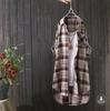 Women's Long Sleeve Blouse Turn Down Collar Casual Plaid Shirt Loose Fit Long Tunic Top
