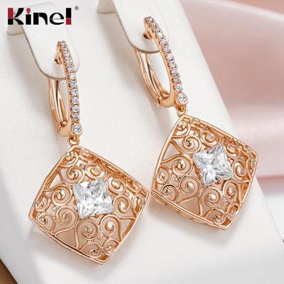 Kinel orecchini pendenti grandi in zircone quadrato per donna color oro rosa orecchini pendenti di lusso di alta gioielleria