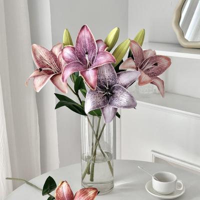 20inch Artificial Lily Flower Fake Real Touch Lily with 2 Heads Blooms 2 Buds for Home Office Decor Wedding Party Spring Table