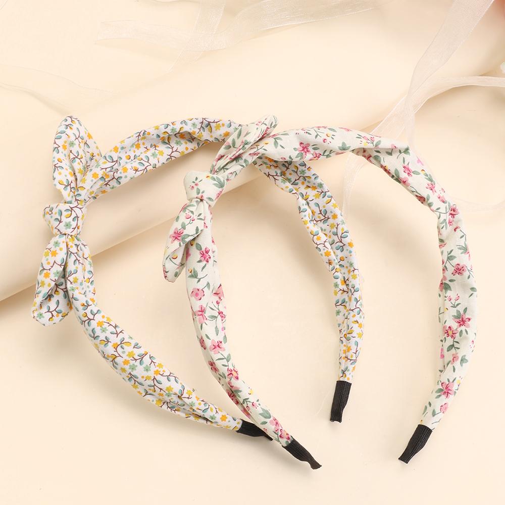 2Pcs Korean Knotted Bow Headbands Sweet Flower Hair Bands Floral Printed Head Hoop For Girls Children Tiara Diadem Accessories