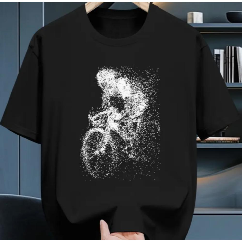 Men's Cotton Short Sleeve T-Shirt Stylish Geometric Bicycle Print Crew Neck Perfect for Outdoor Activities Clothing