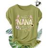 Elegant plus-size short-sleeve shirt for women Flower NANA Grandma print pattern round-neck women's comfortable, soft, breathable new spring-summer