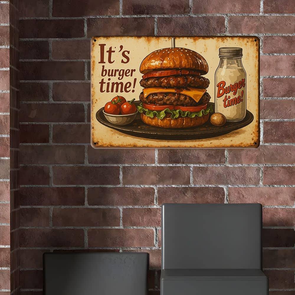 """Es ist Burger-Zeit!"""""" Metallschild - 30,48 x 20,32 cm Retro Küche & Bar Dekor"""