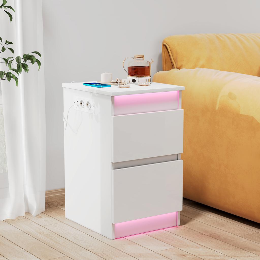 Bedside Table With Lighting 2-Drawer Bedside Cabinet With Drawer End Table Square Solid Wood Sofa Bedroom Side Nightstand